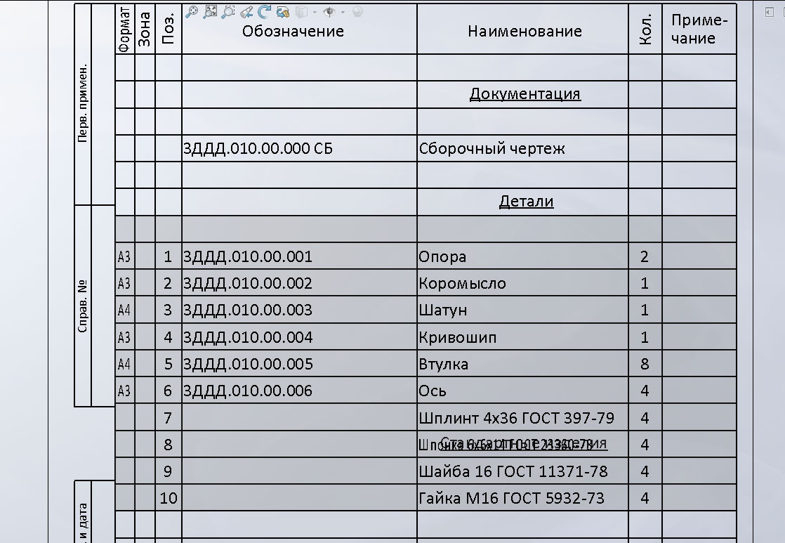 Спецификация инженерная графика образец