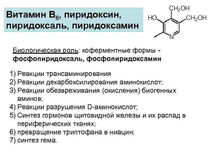 Пиридоксин (витамин b6) – содержание в продуктах и инструкция по применению